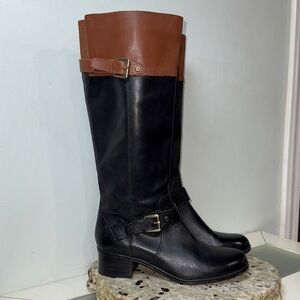 Bandolino Coppa Black Brown Leather Tall Riding Boots Equestrian Women’s Size 8